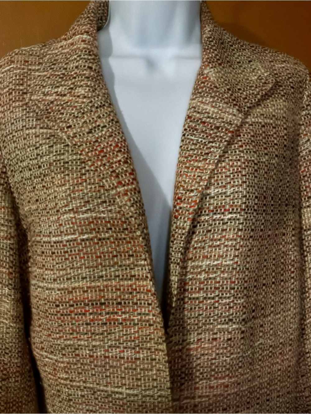 Coldwater Creek Open-Front Woven Jacket, Notched Cuffs, Rust/Brown, Tan - Picture 2 of 5